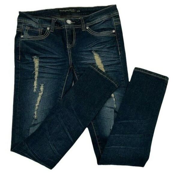 Twentyone Black By Rue Jeans Teens Size 3/4 Skinny Distressed Whiskers Denim - Picture 2 of 12